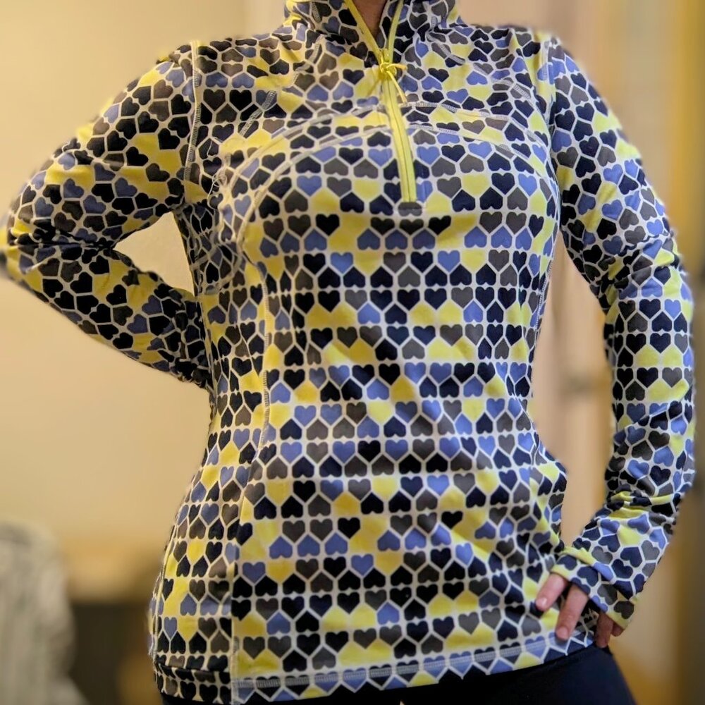 Talbots On the Move half-zip mockneck pullover 'Row of Hearts'